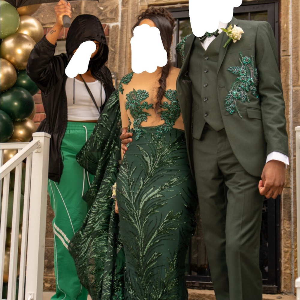 Green Beaded Illusion Bodice Prom Dress